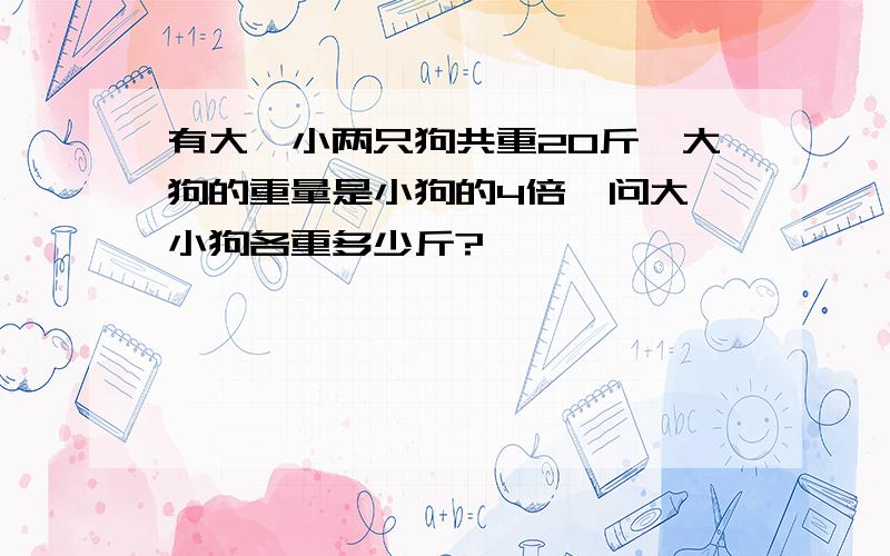 有大、小两只狗共重20斤,大狗的重量是小狗的4倍,问大、小狗各重多少斤?