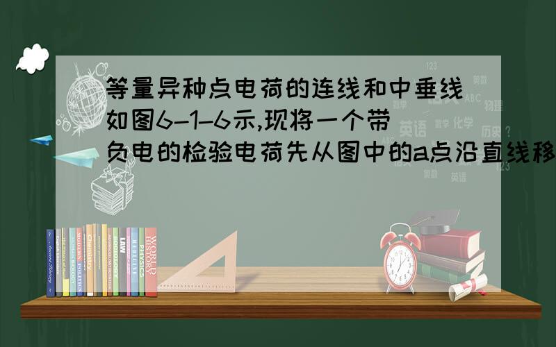 等量异种点电荷的连线和中垂线如图6-1-6示,现将一个带负电的检验电荷先从图中的a点沿直线移动到b点,再从b等量异种点电荷的连线和中垂线如图6－1－6示,现将一个带负电的检验电荷先从图