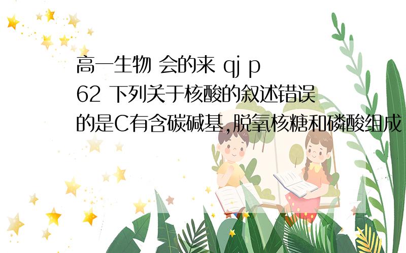 高一生物 会的来 qj p 62 下列关于核酸的叙述错误的是C有含碳碱基,脱氧核糖和磷酸组成   这句为什么错