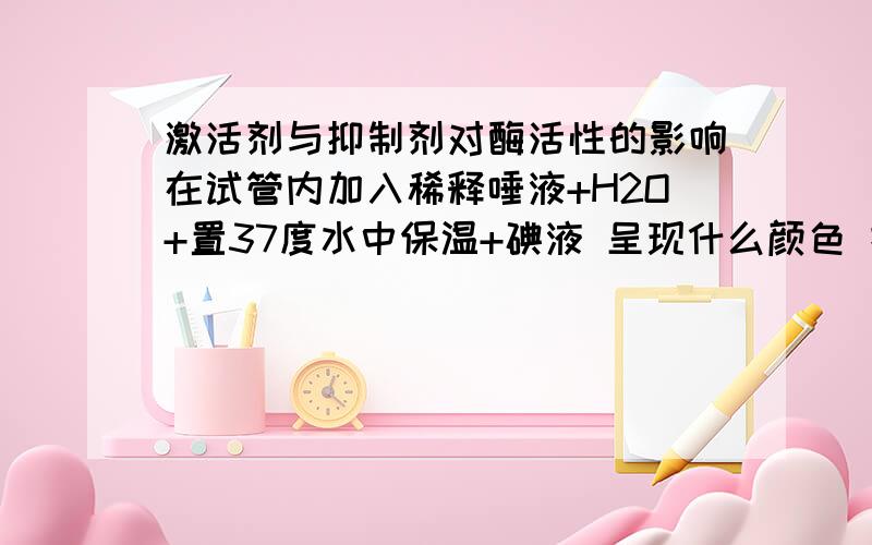 激活剂与抑制剂对酶活性的影响在试管内加入稀释唾液+H2O+置37度水中保温+碘液 呈现什么颜色 把前面的+H2O换成加硫酸铜试剂是变什么颜色