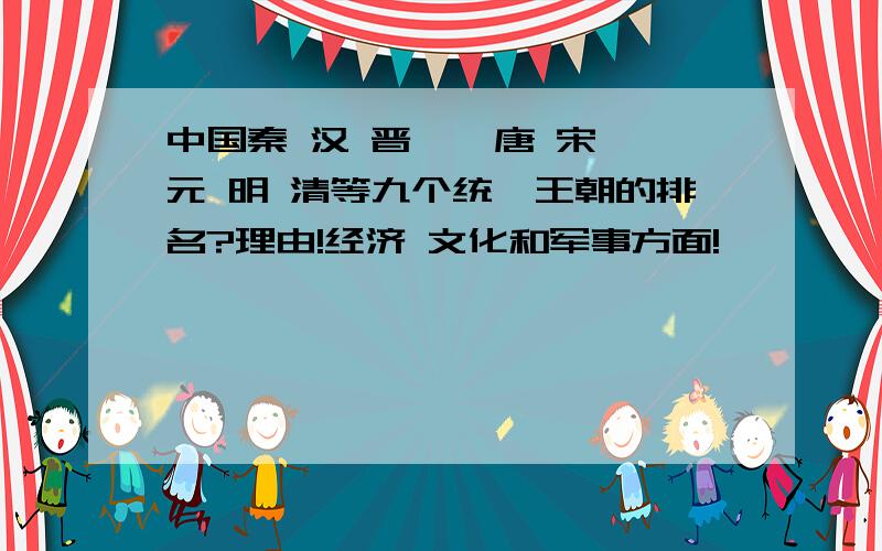 中国秦 汉 晋 隋 唐 宋 元 明 清等九个统一王朝的排名?理由!经济 文化和军事方面!