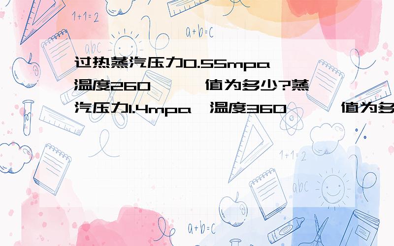 过热蒸汽压力0.55mpa、温度260℃,焓值为多少?蒸汽压力1.4mpa、温度360℃,焓值为多少?