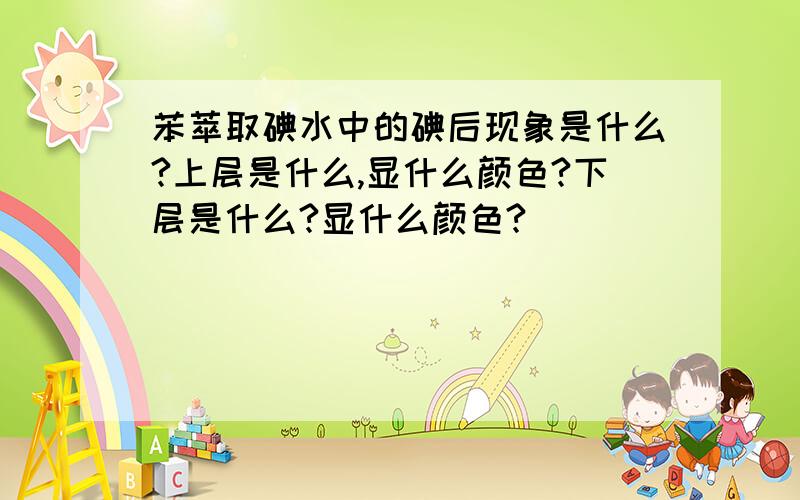 苯萃取碘水中的碘后现象是什么?上层是什么,显什么颜色?下层是什么?显什么颜色?