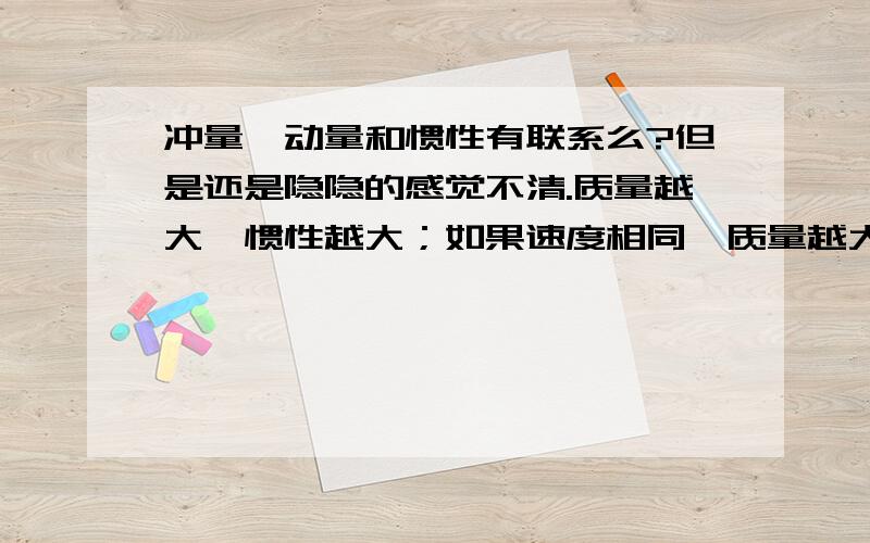 冲量、动量和惯性有联系么?但是还是隐隐的感觉不清.质量越大,惯性越大；如果速度相同,质量越大,动量越大,所以还是不太清楚...