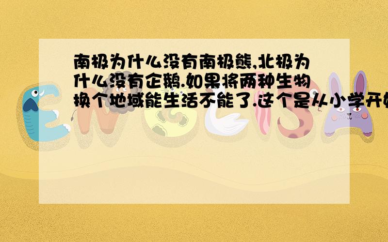 南极为什么没有南极熊,北极为什么没有企鹅.如果将两种生物换个地域能生活不能了.这个是从小学开始一直困扰着我的问题了.