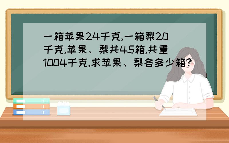 一箱苹果24千克,一箱梨20千克,苹果、梨共45箱,共重1004千克,求苹果、梨各多少箱?