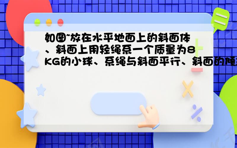 如图~放在水平地面上的斜面体、斜面上用轻绳系一个质量为8KG的小球、系绳与斜面平行、斜面的倾斜角为37度、不计斜面的摩擦《g取10m/s,sin37=0.6,cos37=0.8 、》（1）当斜面体以多大的加速度向