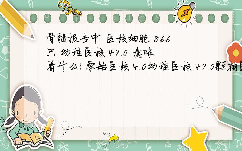 骨髓报告中 巨核细胞 866只 幼稚巨核 49.0 意味着什么?原始巨核 4.0幼稚巨核 49.0颗粒巨核 38.0产板巨核 5.0裸核巨核 4.0专家 这 意味着 什么?