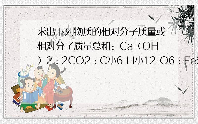 求出下列物质的相对分子质量或相对分子质量总和；Ca（OH）2：2CO2：C小6 H小12 O6：FeSO4*7H小2O：