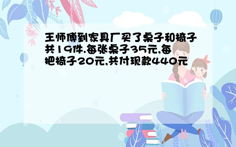 王师傅到家具厂买了桌子和椅子共19件.每张桌子35元,每把椅子20元,共付现款440元