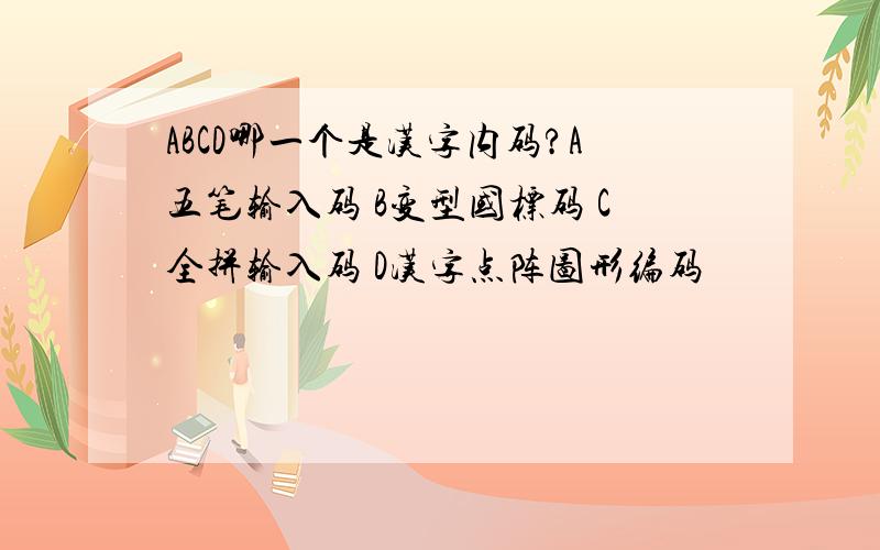 ABCD哪一个是汉字内码?A五笔输入码 B变型国标码 C全拼输入码 D汉字点阵图形编码