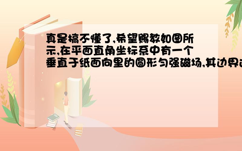 真是搞不懂了,希望赐教如图所示,在平面直角坐标系中有一个垂直于纸面向里的圆形匀强磁场,其边界过原点O和y轴上的点a(0,L).一质量为m、电荷量为e的电子从a点以初速度v0平行于x轴正方向射