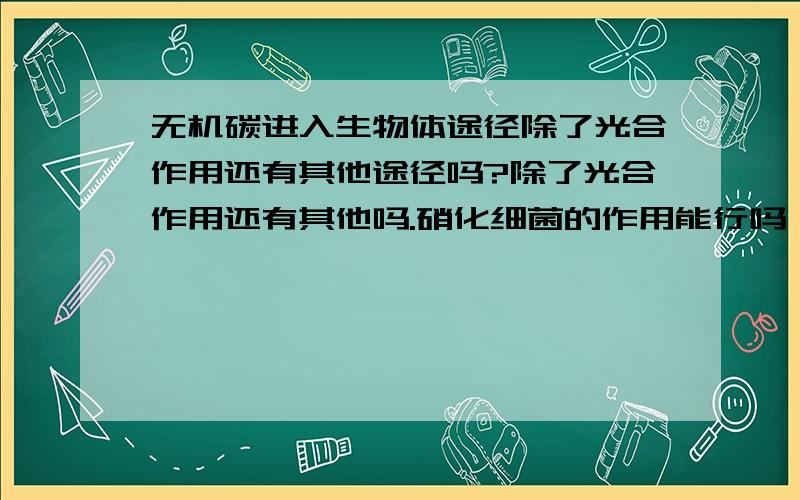 无机碳进入生物体途径除了光合作用还有其他途径吗?除了光合作用还有其他吗.硝化细菌的作用能行吗