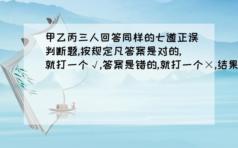 甲乙丙三人回答同样的七道正误判断题,按规定凡答案是对的,就打一个√,答案是错的,就打一个×,结果发现甲乙丙三人回答同样的七道正误判断题,按规定凡答案是对的,就打一个√,答案是错的