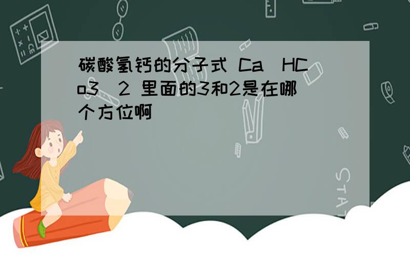 碳酸氢钙的分子式 Ca(HCo3)2 里面的3和2是在哪个方位啊