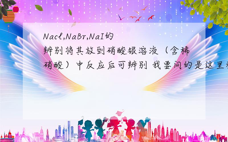 Nacl,NaBr,NaI的辨别将其放到硝酸银溶液（含稀硝酸）中反应后可辨别 我要问的是这里稀硝酸的作用