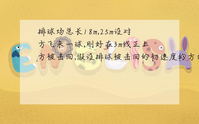 排球场总长18m,25m设对方飞来一球,刚好在3m线正上方被击回,假设排球被击回的初速度的方向是水平的,那么可认为排球被击回时做平抛运动()若运动员仍从3m线处起跳,h满足什么条件时,无论水平