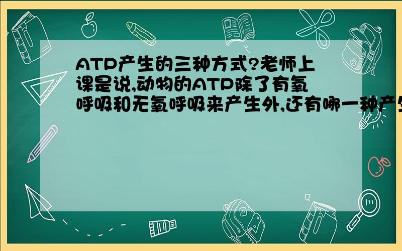 ATP产生的三种方式?老师上课是说,动物的ATP除了有氧呼吸和无氧呼吸来产生外,还有哪一种产生方式,（好像是什么酸什么的）.额,就是高中的撒.我们老师爱补充东西- -.