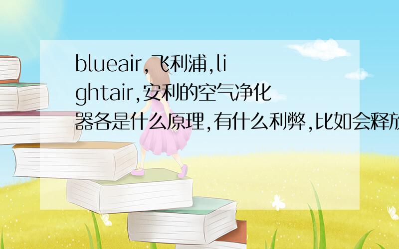 blueair,飞利浦,lightair,安利的空气净化器各是什么原理,有什么利弊,比如会释放臭氧或别的危害?噪音，臭氧，PM2.5及甲醛去除率，最小过滤颗粒直径，等等