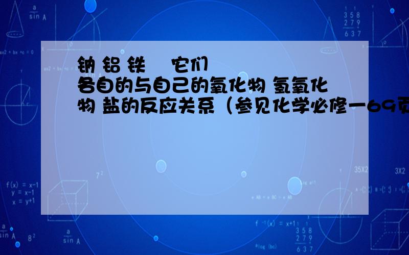 钠 铝 铁  它们各自的与自己的氧化物 氢氧化物 盐的反应关系（参见化学必修一69页）