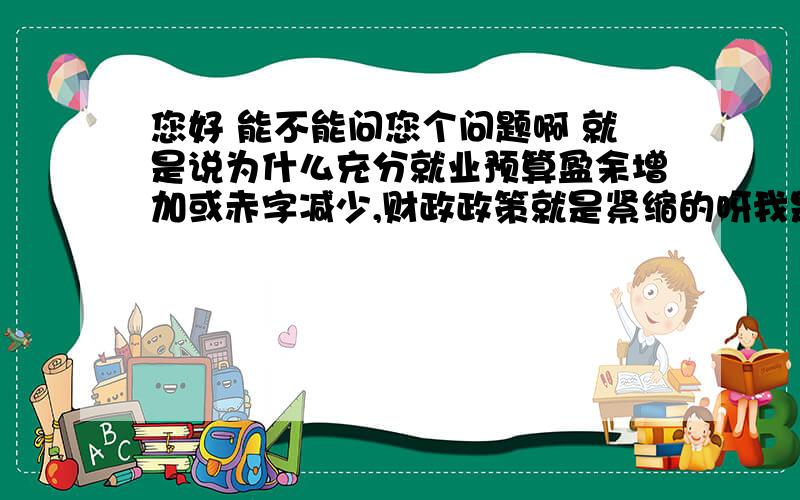 您好 能不能问您个问题啊 就是说为什么充分就业预算盈余增加或赤字减少,财政政策就是紧缩的呀我是学经济专业的 但是貌似选错专业了 因为我对这些不太擅长感觉 哈哈 期待您的答案哈