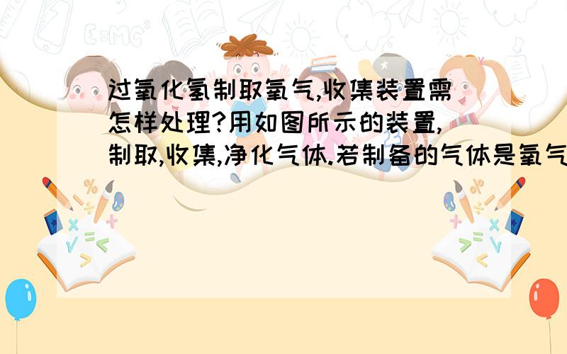 过氧化氢制取氧气,收集装置需怎样处理?用如图所示的装置,制取,收集,净化气体.若制备的气体是氧气,检查气密性后,锥形瓶中装入二氧化锰,分液漏斗中装入过氧化氢,将发生装置与收集装置的