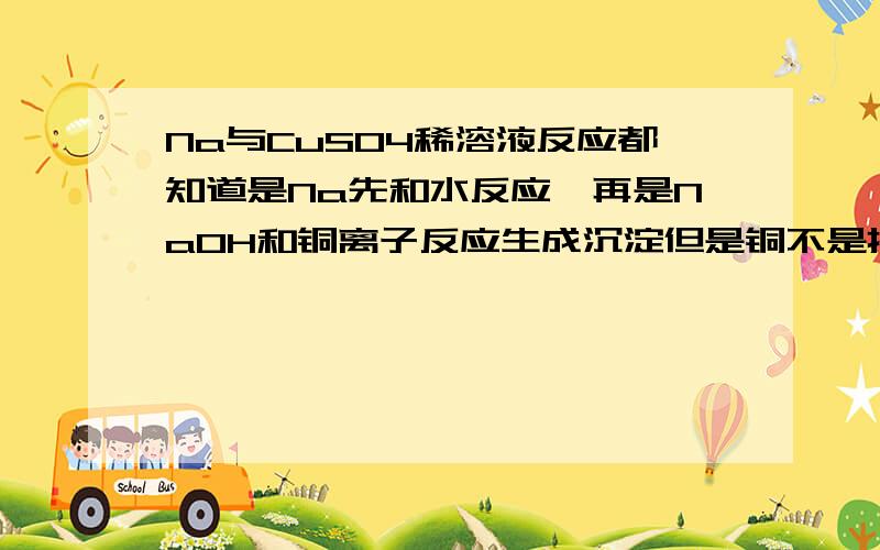 Na与CuSO4稀溶液反应都知道是Na先和水反应,再是NaOH和铜离子反应生成沉淀但是铜不是排在氢后嘛?铜离子的氧化性应该比氢离子大吧,Na不是应该会和氧化性更强的铜离子先反应?如果说铜离子在