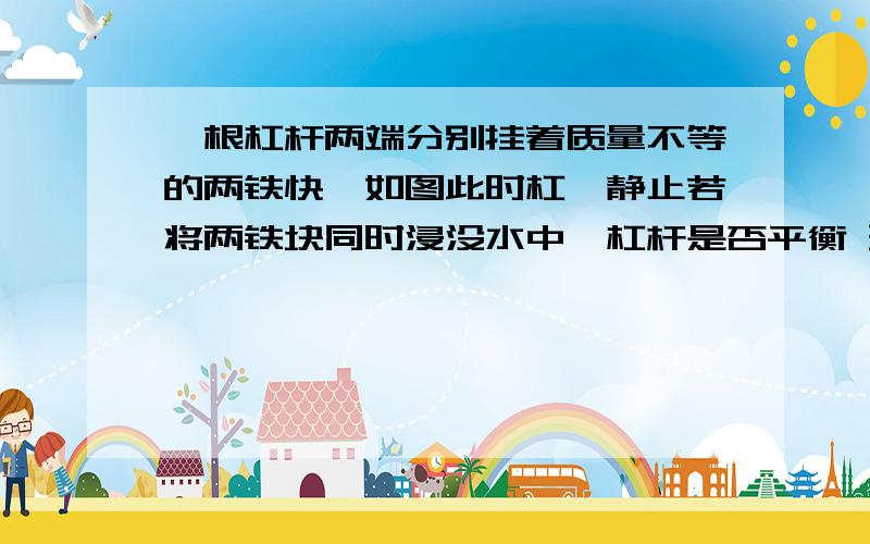 一根杠杆两端分别挂着质量不等的两铁快,如图此时杠杵静止若将两铁块同时浸没水中,杠杆是否平衡 理由