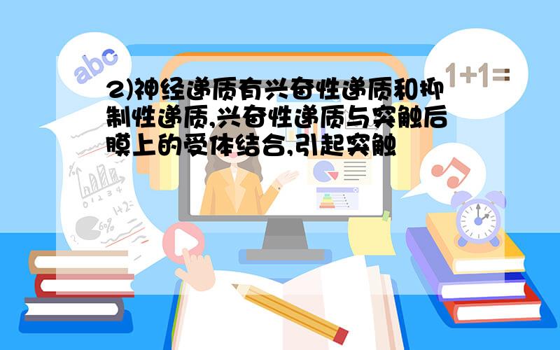 2)神经递质有兴奋性递质和抑制性递质,兴奋性递质与突触后膜上的受体结合,引起突触