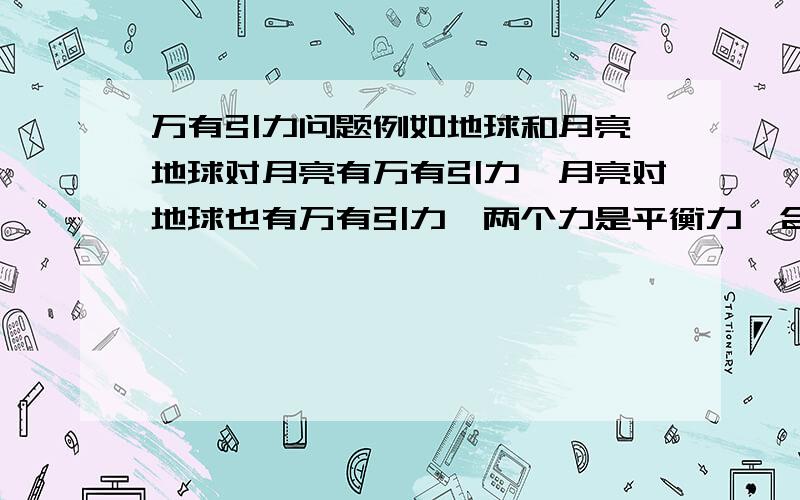 万有引力问题例如地球和月亮,地球对月亮有万有引力,月亮对地球也有万有引力,两个力是平衡力,合力为0,那是什么来提供月球绕地球的向心力?