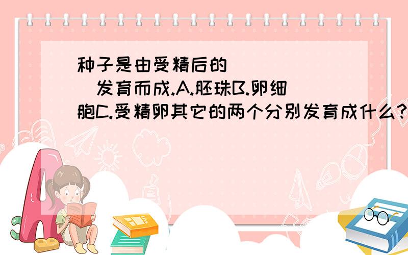 种子是由受精后的_______发育而成.A.胚珠B.卵细胞C.受精卵其它的两个分别发育成什么?