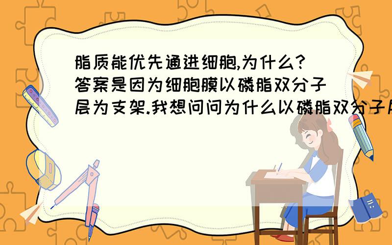 脂质能优先通进细胞,为什么?答案是因为细胞膜以磷脂双分子层为支架.我想问问为什么以磷脂双分子层为支架就能优先进入?