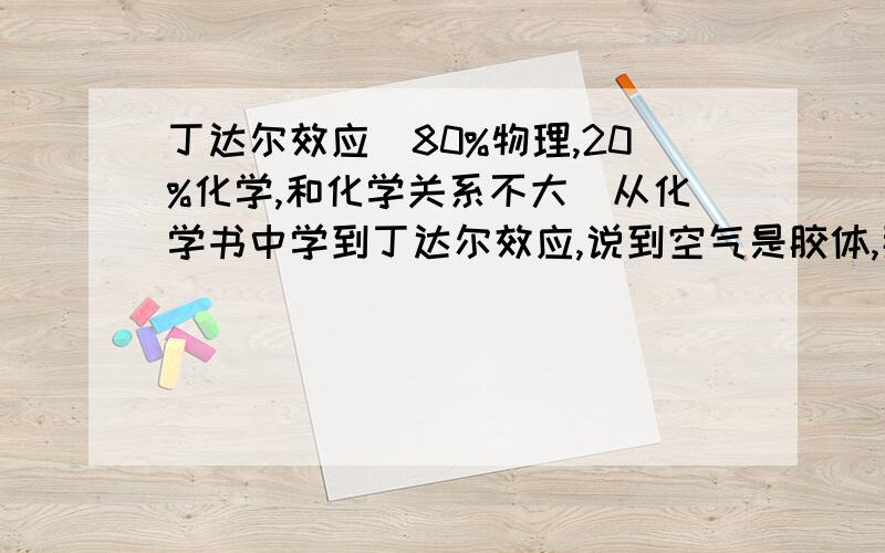 丁达尔效应(80%物理,20%化学,和化学关系不大）从化学书中学到丁达尔效应,说到空气是胶体,那也就是说,光通过空气,会产生光柱,可是俺看不到啊,比如说晚上开电棒,我就没看到光柱.更强的是