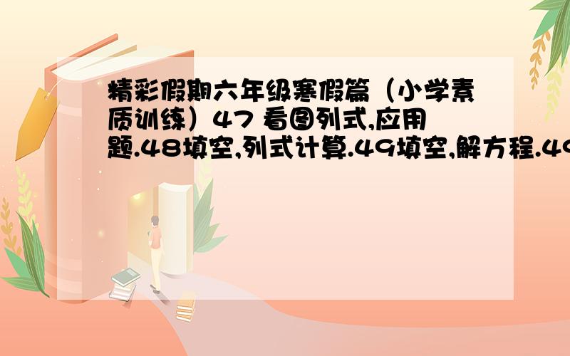 精彩假期六年级寒假篇（小学素质训练）47 看图列式,应用题.48填空,列式计算.49填空,解方程.49应用题。50列式计算，应用题。51判断题，应用题。1095487122你这不是我的题目.尚书郎的！HEIP!