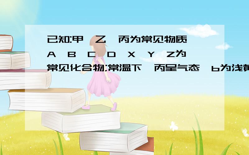 已知:甲,乙,丙为常见物质,A,B,C,D,X,Y,Z为常见化合物;常温下,丙呈气态,b为浅黄色固体;Y的相对分子质量比Z小16,乙,丙的摩尔质量相同,B的相对分子质量比D小2,B,X的相对分子质量相同;各物质转化关