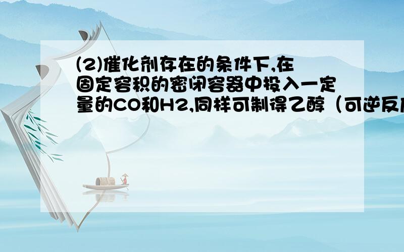 (2)催化剂存在的条件下,在固定容积的密闭容器中投入一定量的CO和H2,同样可制得乙醇（可逆反应）.该反应过程中能量变化如图所示 ①写出CO和H2制备乙醇的热化学反应方程式______________ ②在