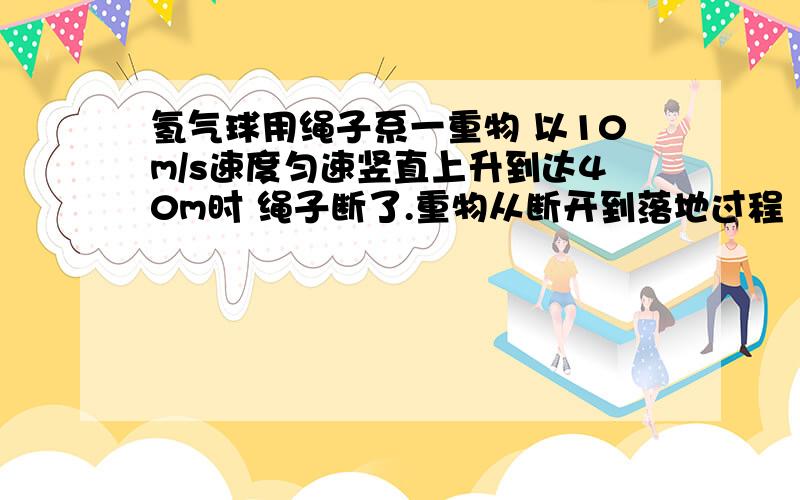 氢气球用绳子系一重物 以10m/s速度匀速竖直上升到达40m时 绳子断了.重物从断开到落地过程（g=10/s2）怎么算下落时间和落地速度?