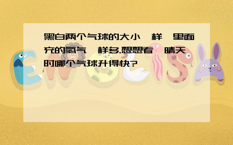 黑白两个气球的大小一样,里面充的氢气一样多.想想看,晴天时哪个气球升得快?