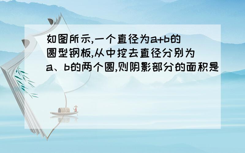 如图所示,一个直径为a+b的圆型钢板,从中挖去直径分别为a、b的两个圆,则阴影部分的面积是