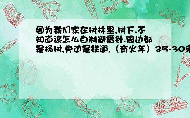 因为我们家在树林里,树下.不知道该怎么自制避雷针.周边都是杨树,旁边是铁道,（有火车）25-30米.