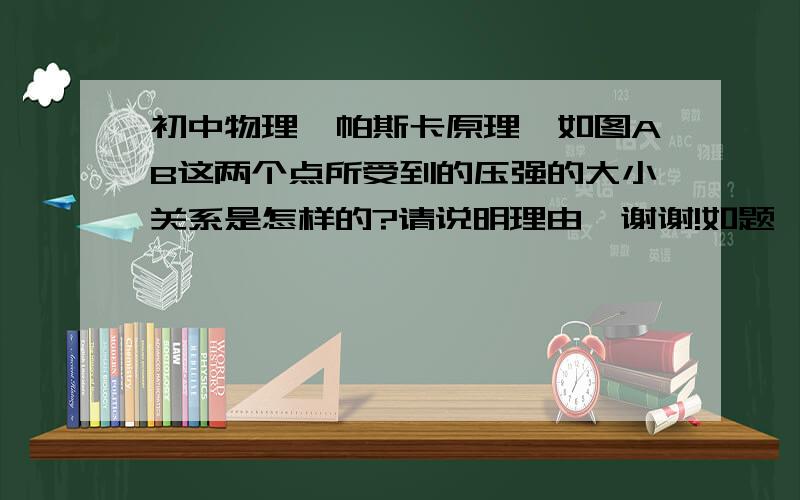 初中物理,帕斯卡原理,如图AB这两个点所受到的压强的大小关系是怎样的?请说明理由,谢谢!如题,谢谢啦!