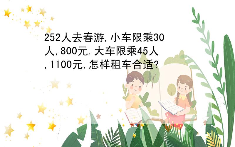 252人去春游,小车限乘30人,800元.大车限乘45人,1100元,怎样租车合适?