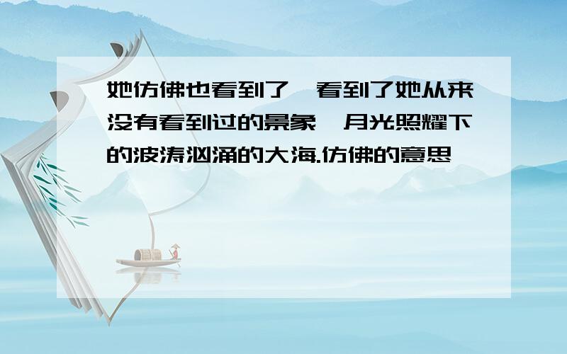 她仿佛也看到了,看到了她从来没有看到过的景象,月光照耀下的波涛汹涌的大海.仿佛的意思