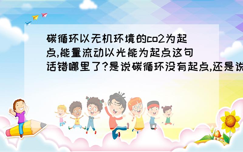 碳循环以无机环境的co2为起点,能量流动以光能为起点这句话错哪里了?是说碳循环没有起点,还是说能量流动还有化能合成以化学能为起点?