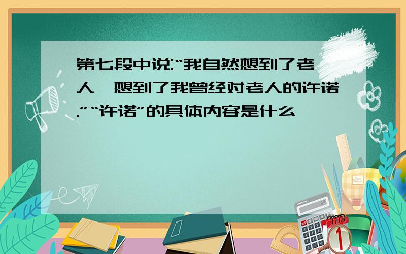 第七段中说:“我自然想到了老人,想到了我曾经对老人的许诺.”“许诺”的具体内容是什么