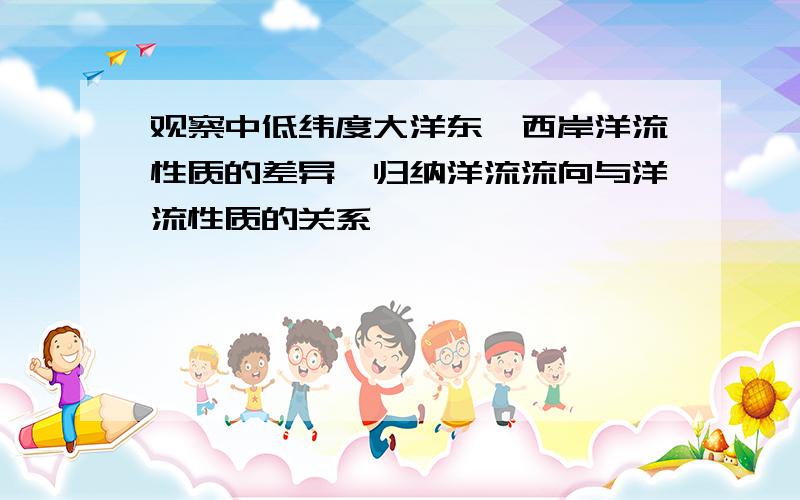 观察中低纬度大洋东、西岸洋流性质的差异,归纳洋流流向与洋流性质的关系