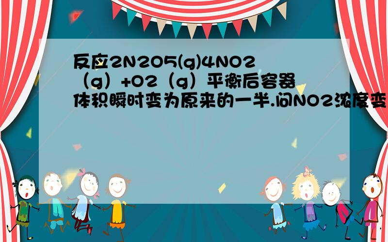反应2N2O5(g)4NO2（g）+O2（g）平衡后容器体积瞬时变为原来的一半.问NO2浓度变化情况