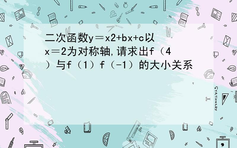 二次函数y＝x2+bx+c以x＝2为对称轴,请求出f（4）与f（1）f（-1）的大小关系