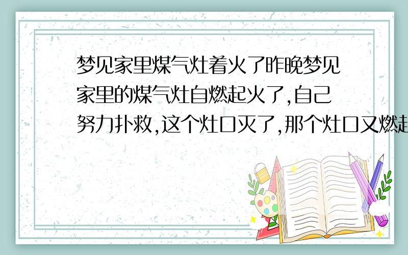 梦见家里煤气灶着火了昨晚梦见家里的煤气灶自燃起火了,自己努力扑救,这个灶口灭了,那个灶口又燃起来了!谢谢为我解梦的朋友.