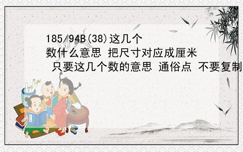 185/94B(38)这几个数什么意思 把尺寸对应成厘米 只要这几个数的意思 通俗点 不要复制